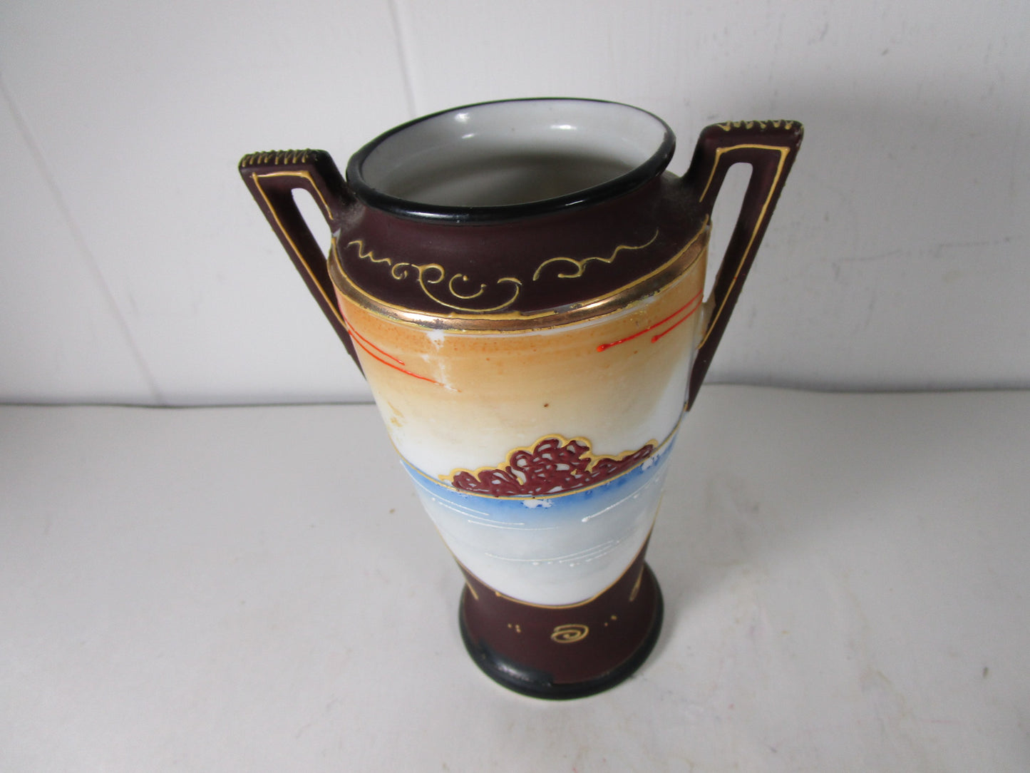 Rare Satsuma Japanese Square Handle Vase