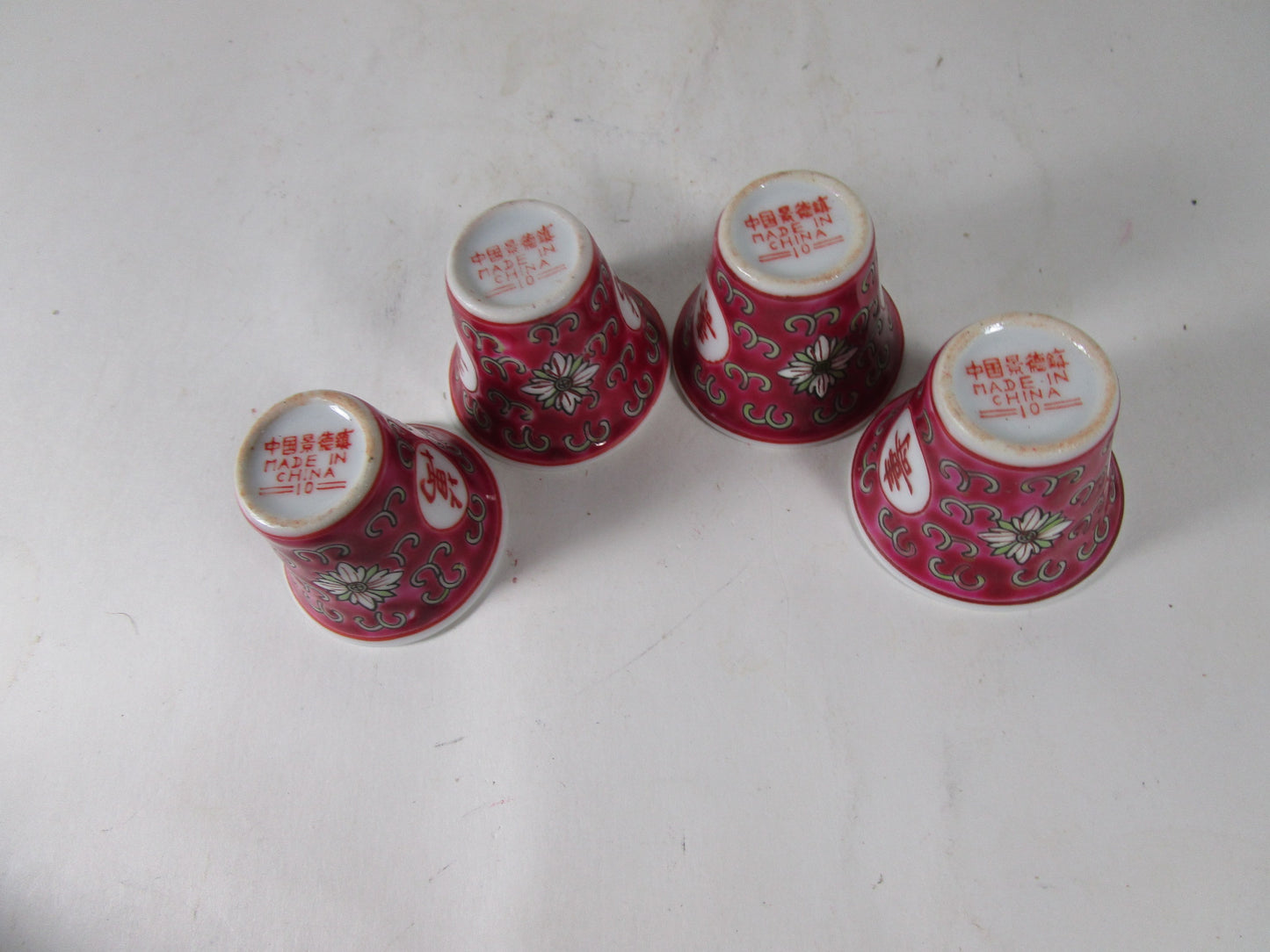 vintage red mun shou saka cups hand painted 1950s red markings