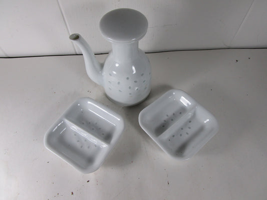 Chinese Rice Eye  White  Soy Sauce Bottle 2 sectional dipping bowls