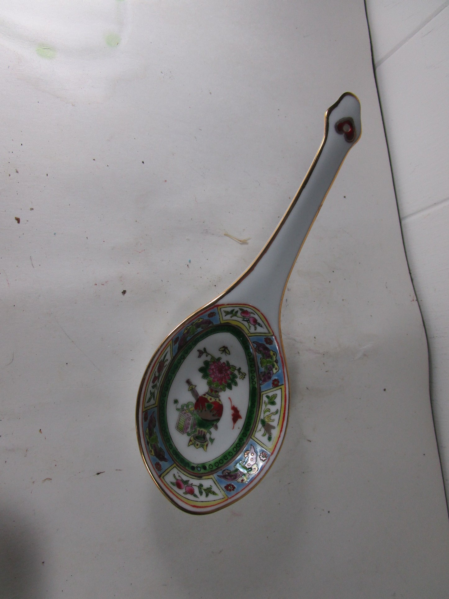 Antique Chinese Hand Painted  large Serving Spoon  RARE FIND