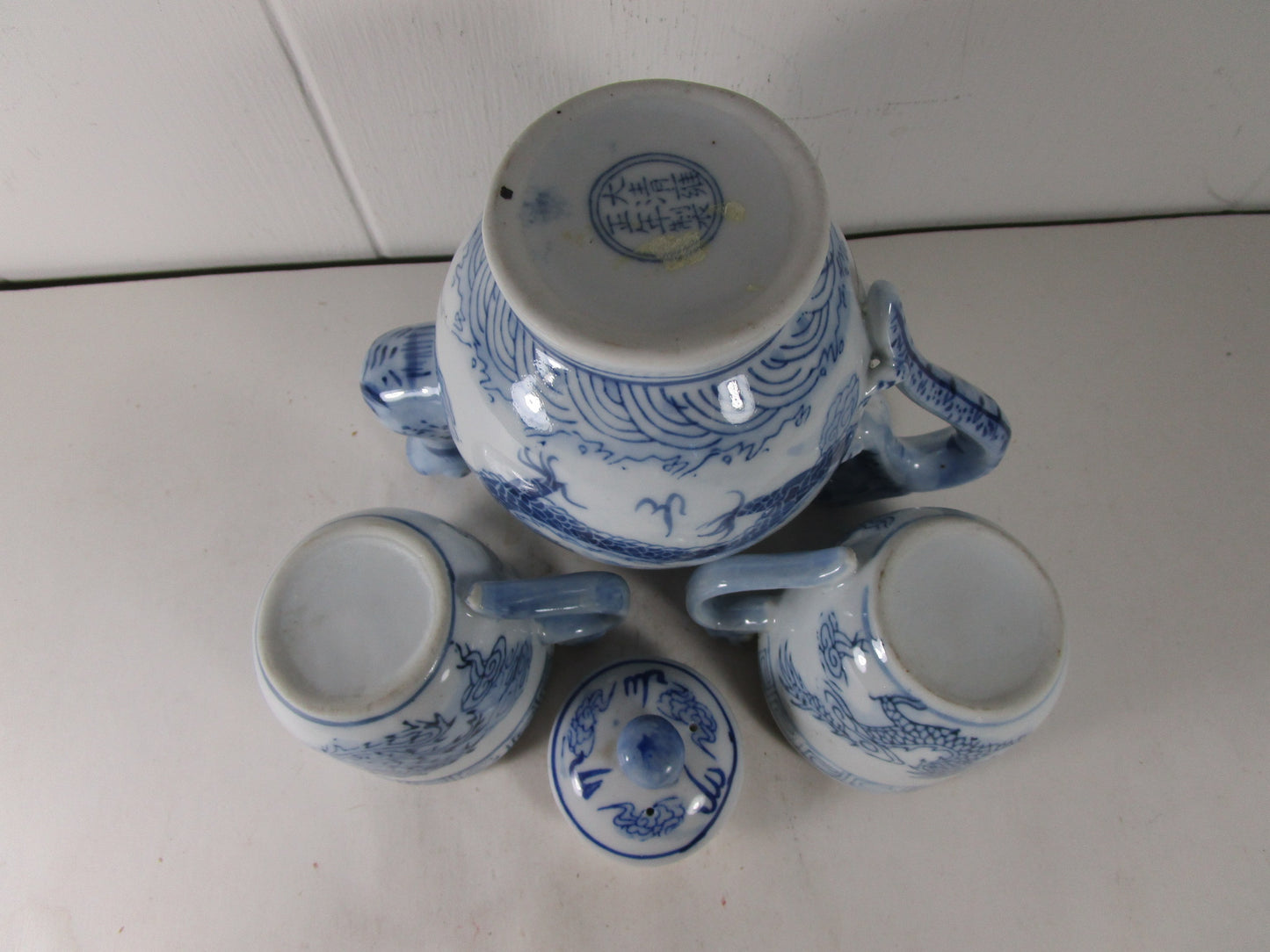 Chinese Porcelain Dragon Lion Head Spout Handle Teapot set