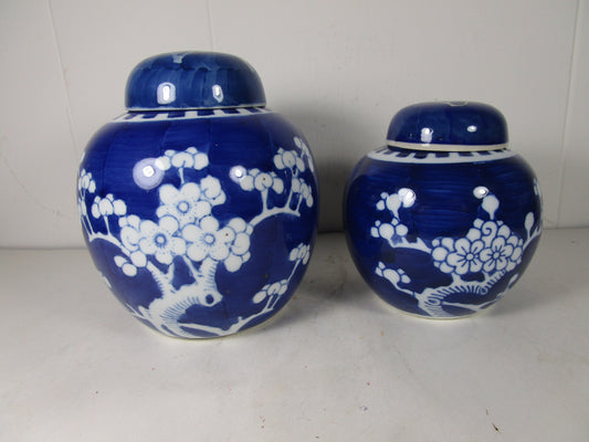 China Blue & White 2 Ginger Jar Prunus KANGXI Double Ring Marking Rare