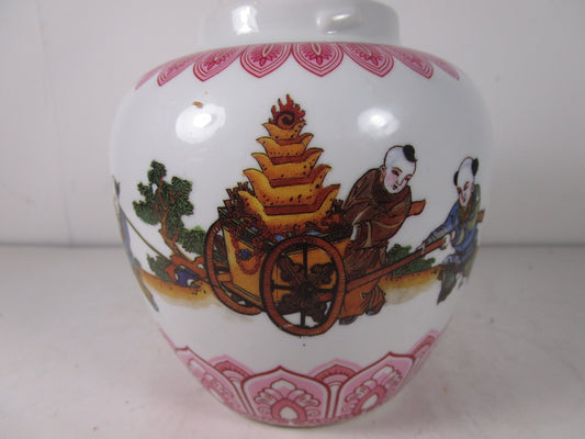 chinese export ginger jar active children detail decoration vtg red markings