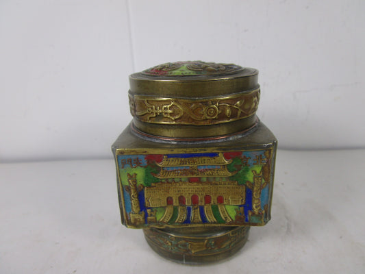 Chinese  antique Chinese export brass  enamel trinket box / tea caddy box.