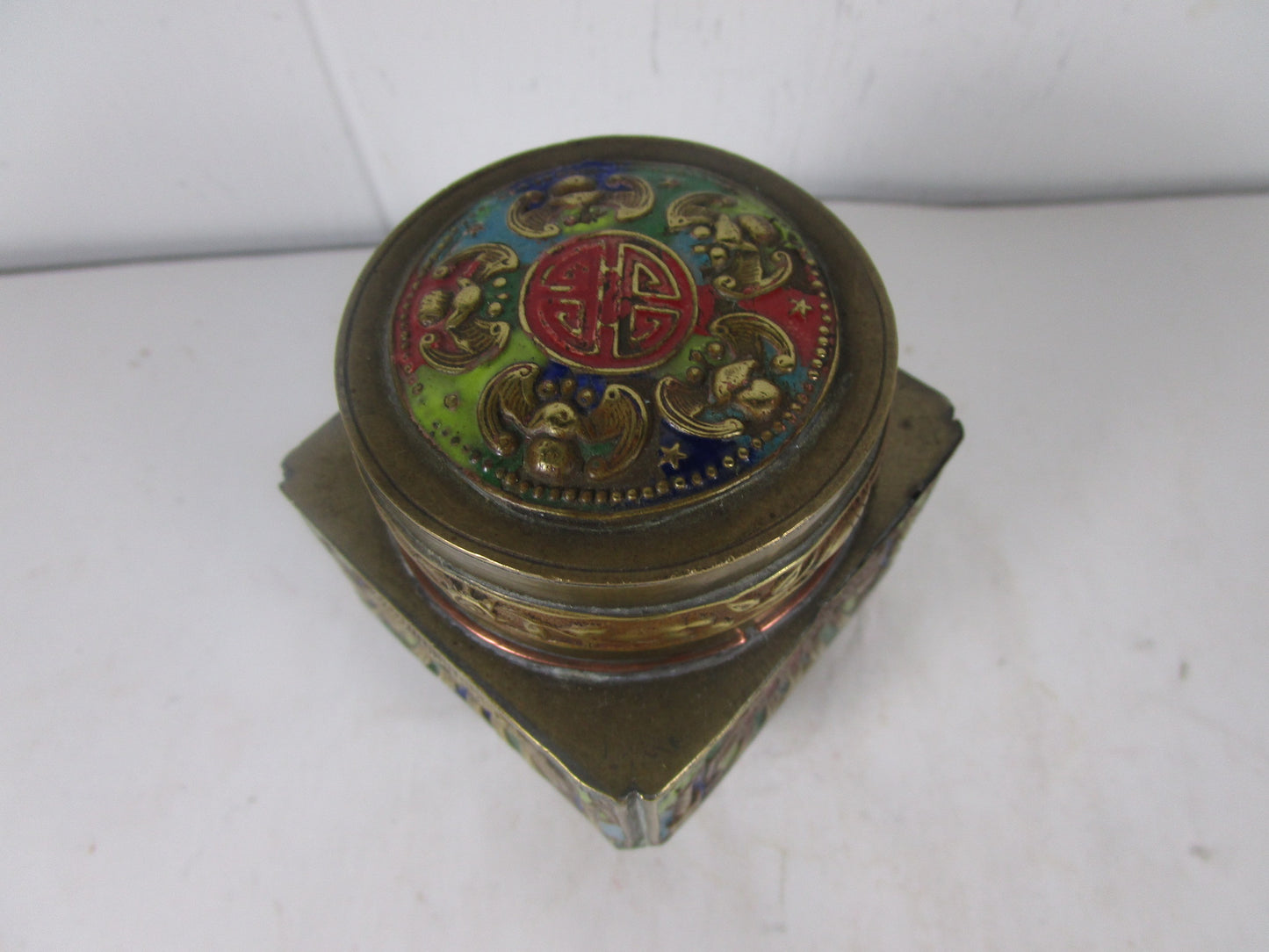 Chinese  antique Chinese export brass  enamel trinket box / tea caddy box.