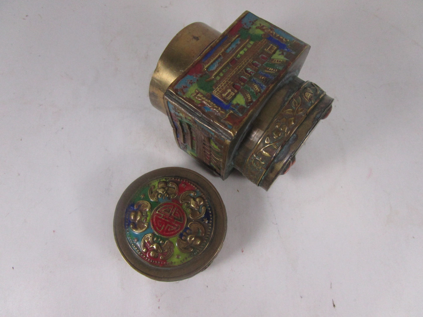 Chinese  antique Chinese export brass  enamel trinket box / tea caddy box.