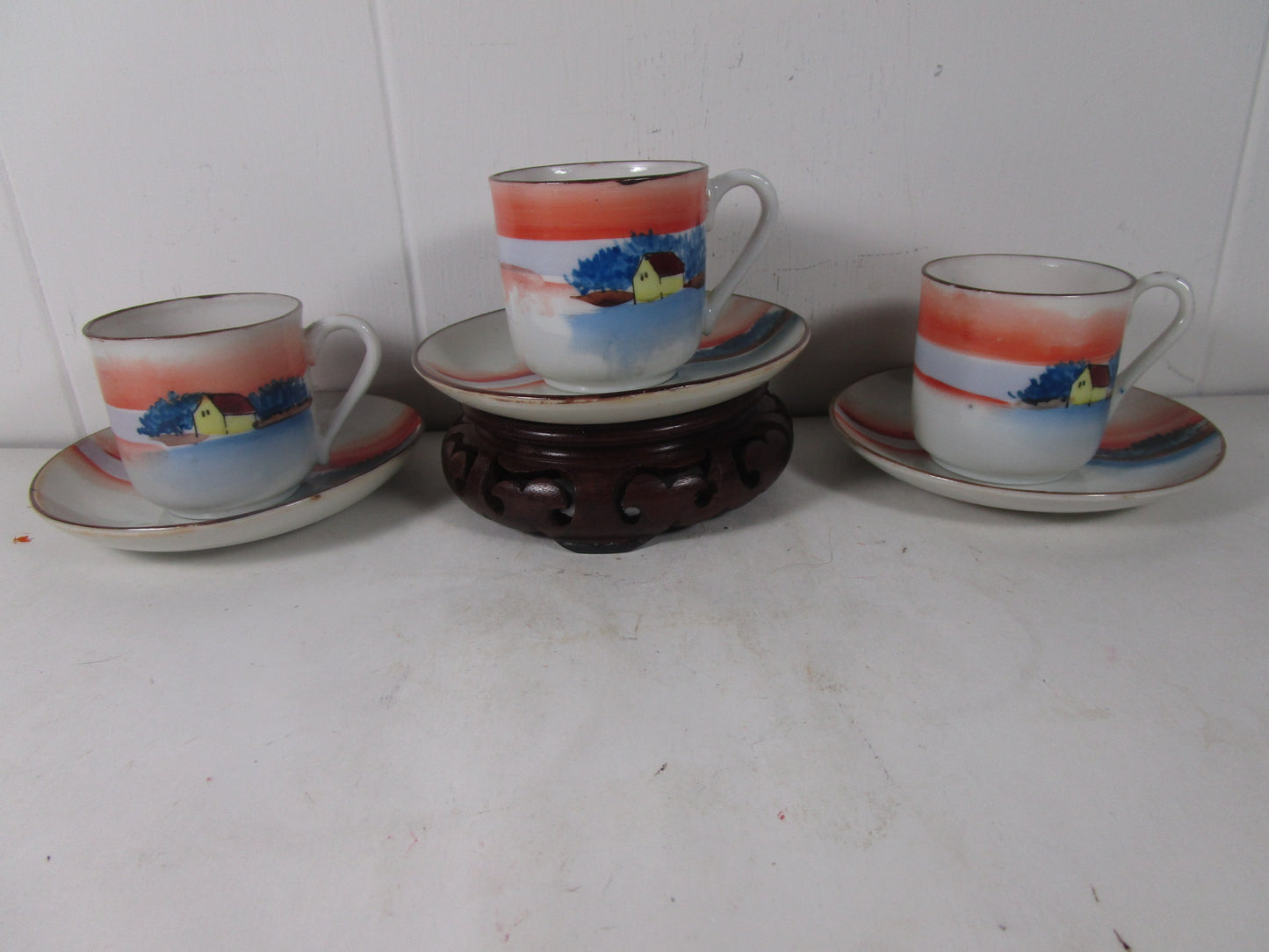 Vintage Noritake Morimura Hand Painted Tea cups saucers 19th century