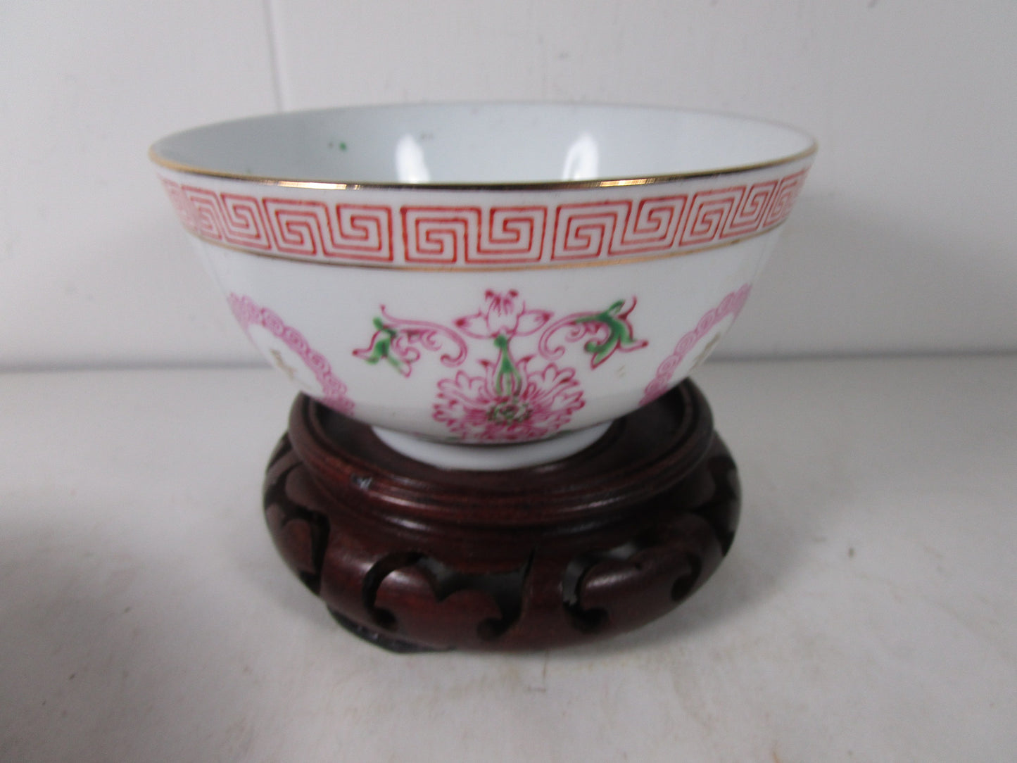 Vintage Pink Wan Shou Wu Jiang  Longevity Rice Soup Bowl Liling China