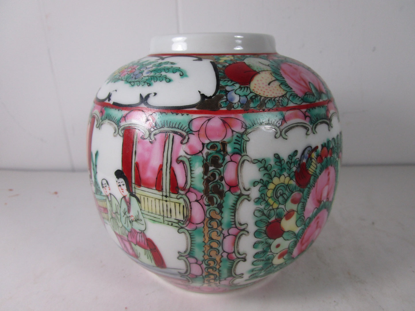 Chinoiserie Famille Rose Medallion Ginger Jar Rare Antique Mark No Lid