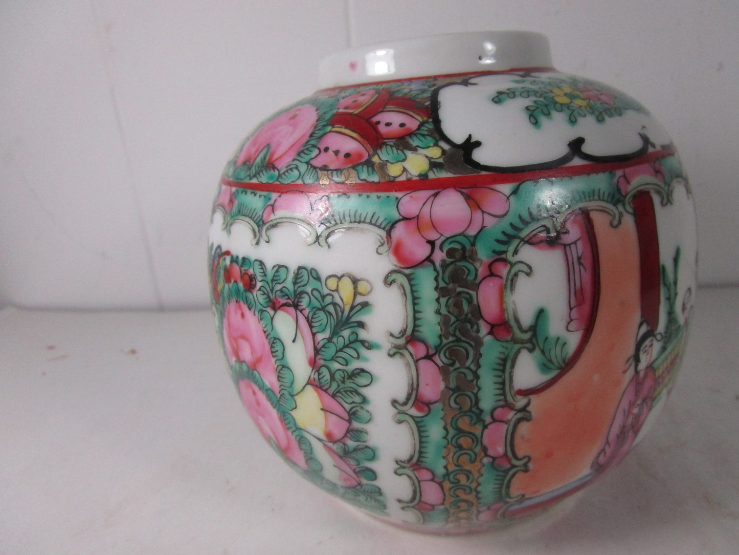 Chinoiserie Famille Rose Medallion Ginger Jar Rare Antique Mark No Lid