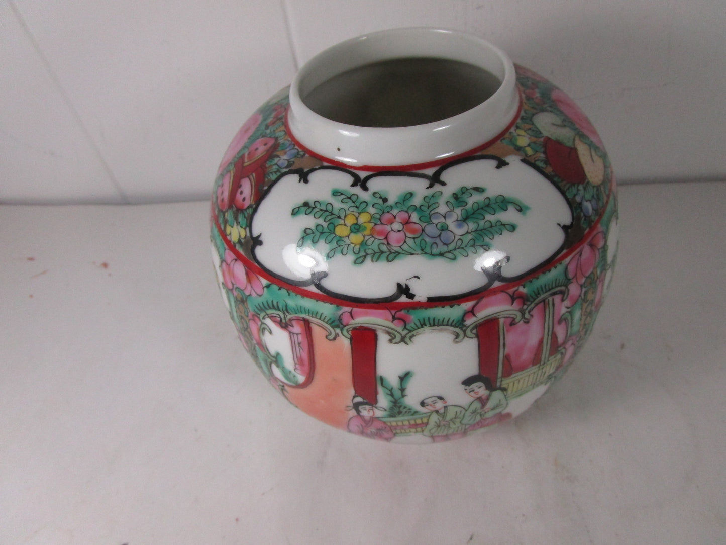 Chinoiserie Famille Rose Medallion Ginger Jar Rare Antique Mark No Lid