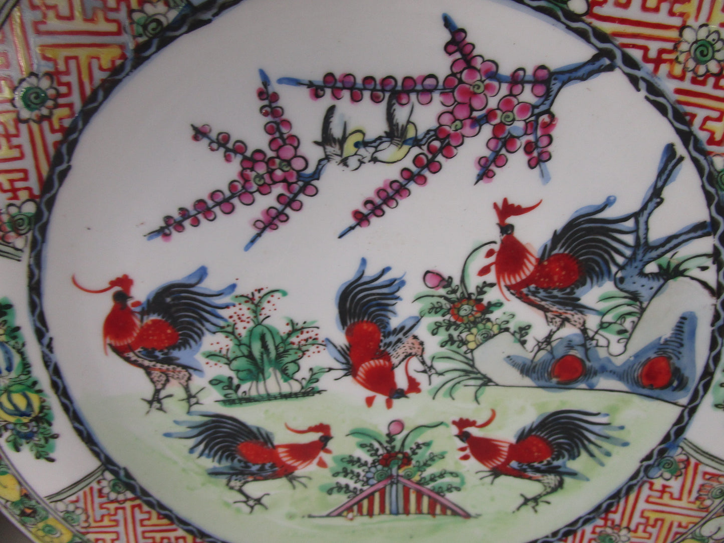 . RARE antique Chinese famille rose Rooster plate from the early 1930s