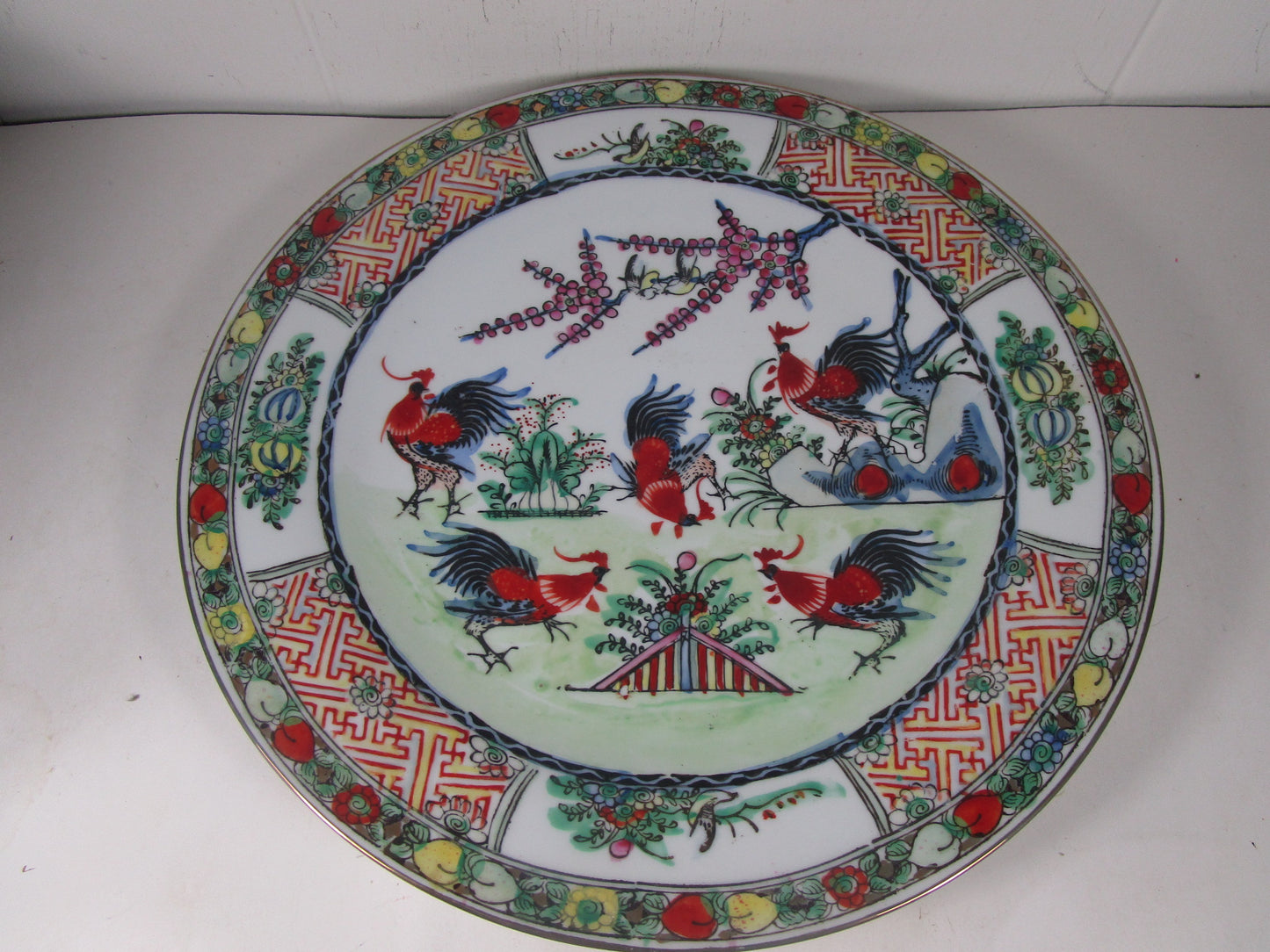 . RARE antique Chinese famille rose Rooster plate from the early 1930s