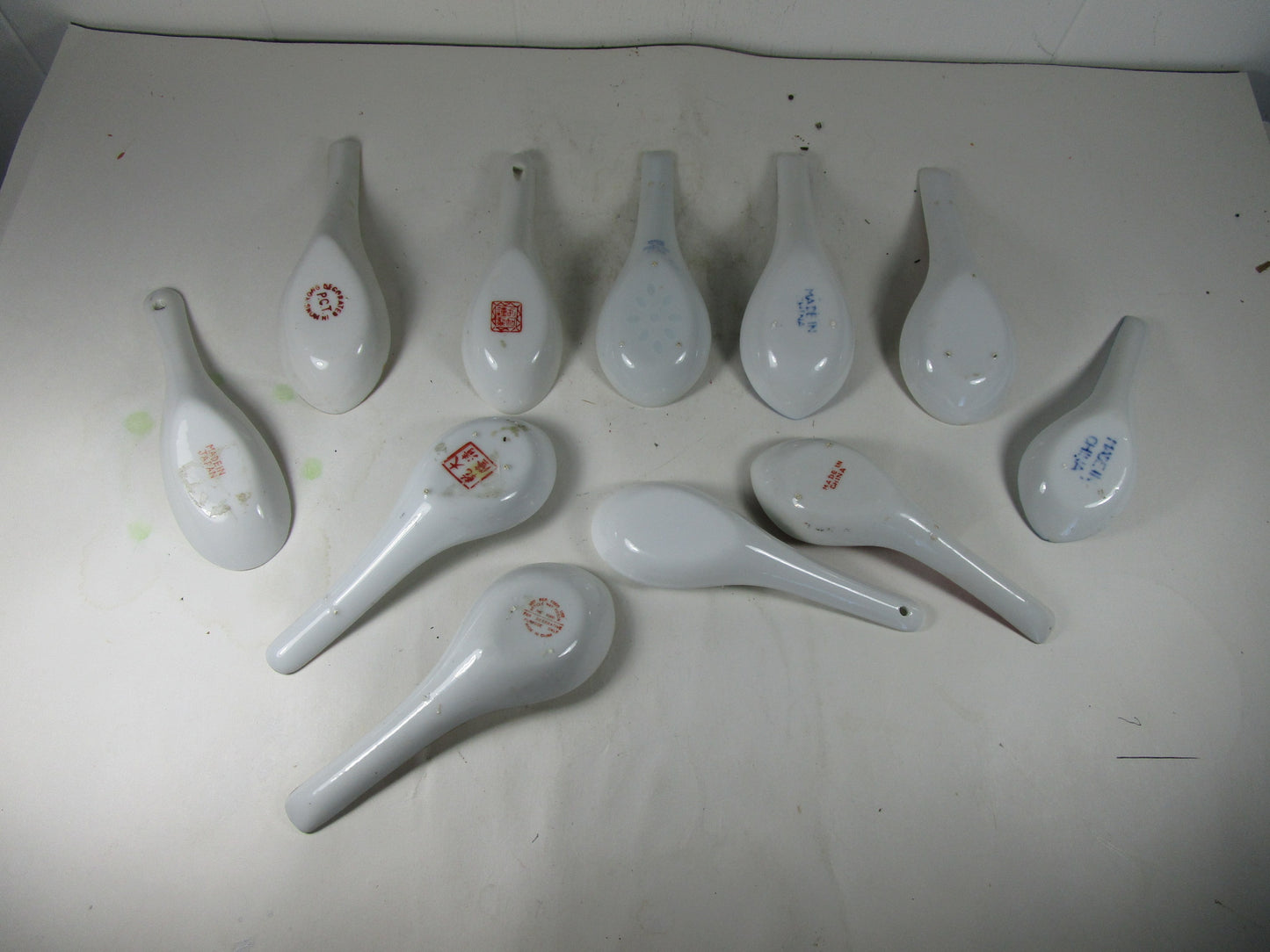 Antique Chinese Asian Porcelain Rice Soup Spoons Set Of 11 some marked