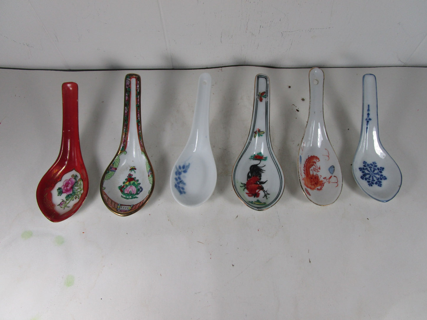 Antique Chinese Asian Porcelain Rice Soup Spoons Set Of 11 some marked